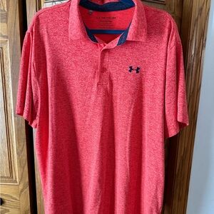 Under Armour Men's Heathered Coral Polo with Navy Logo